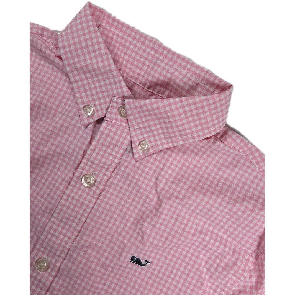 Vineyard Vines Shirt Youth PINK Gingham Performance Button Down Stretch